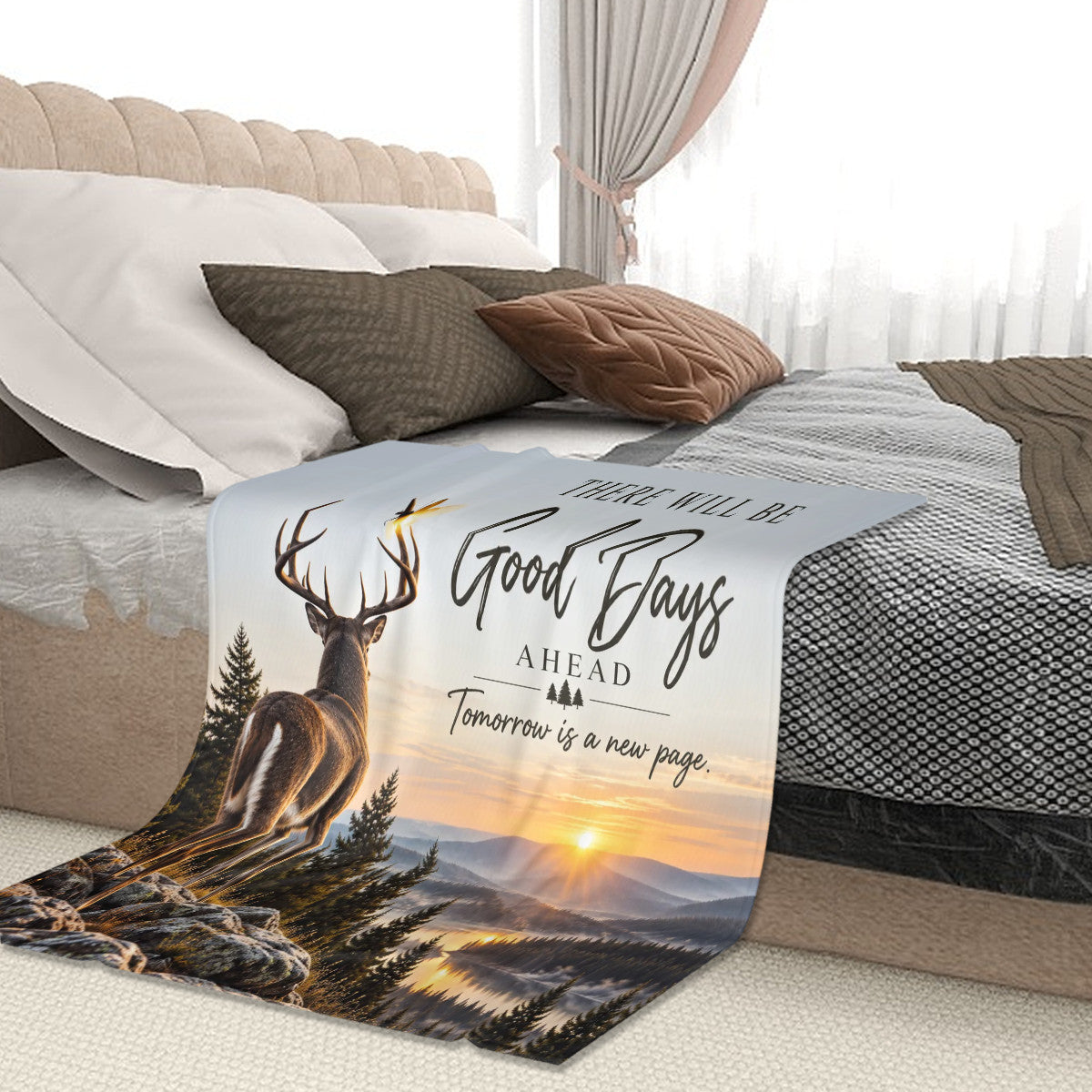 Good Days Ahead Men’s Deer Blanket – Inspirational Rustic Throw