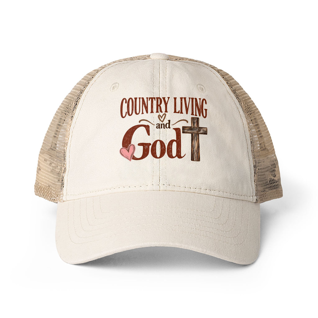 Women's Washed Mesh Country and God cap