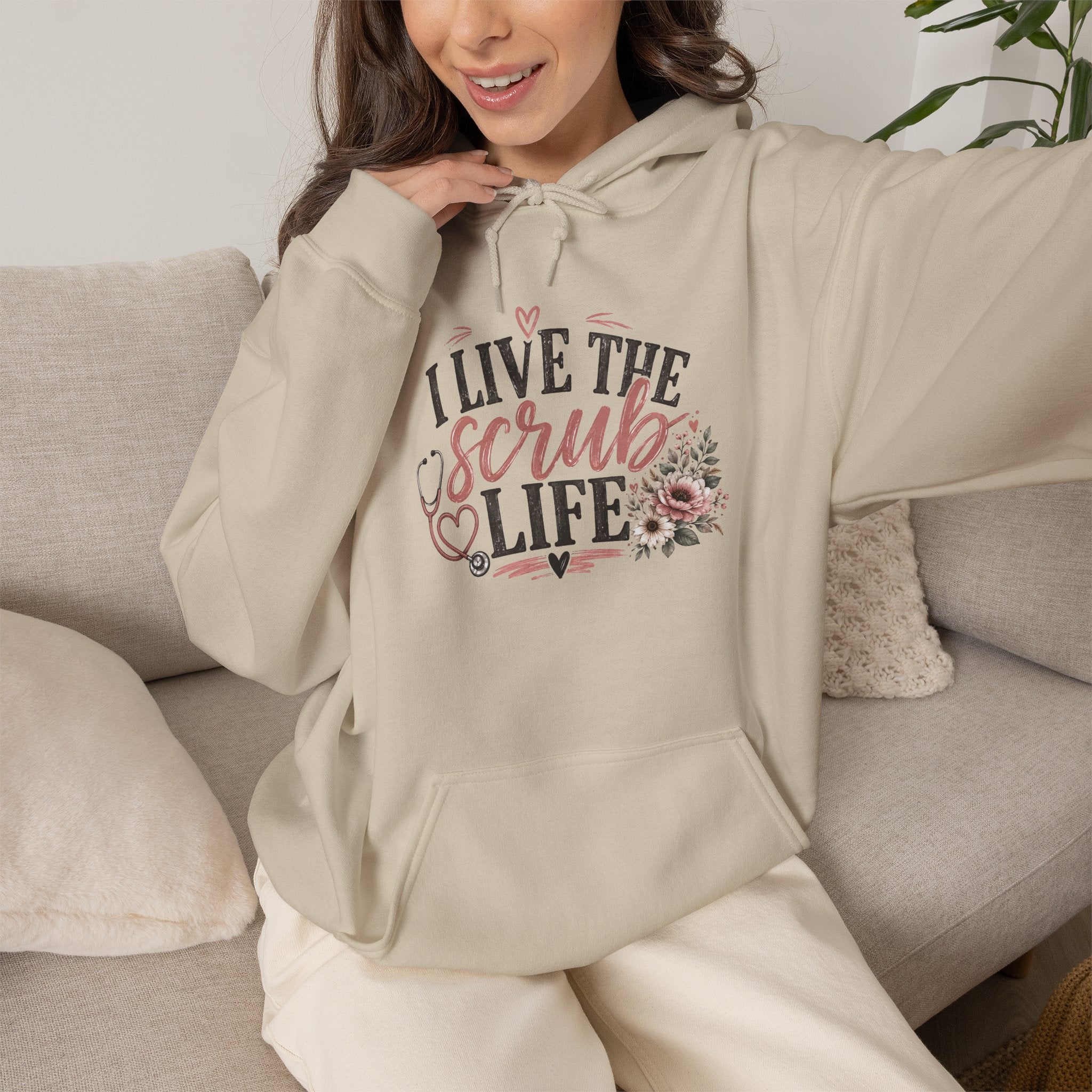 Scrub Life Hoodie — "I Live the Scrub Life" Floral Nurse Hooded Sweatshirt
