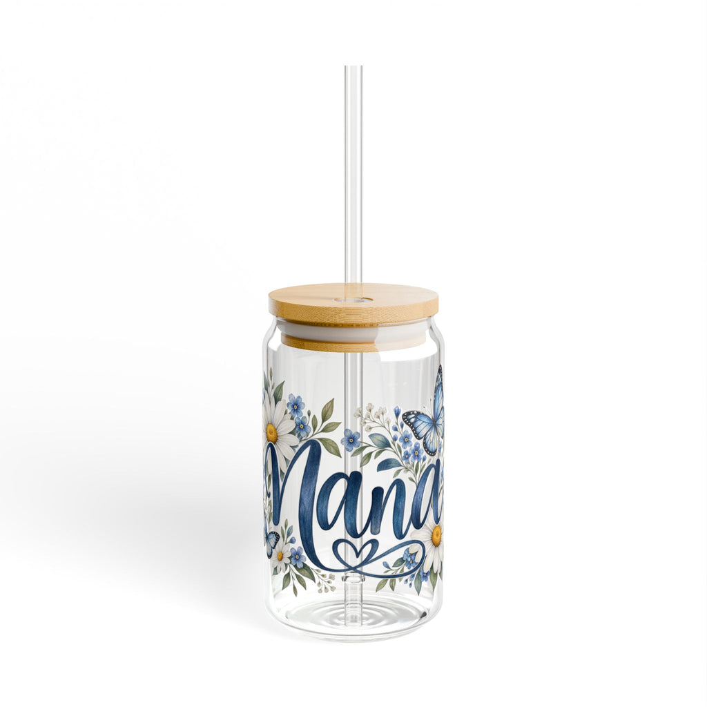 Nana Floral Sipper Glass — 16oz Daisies & Butterflies Tumbler with Bamboo Lid