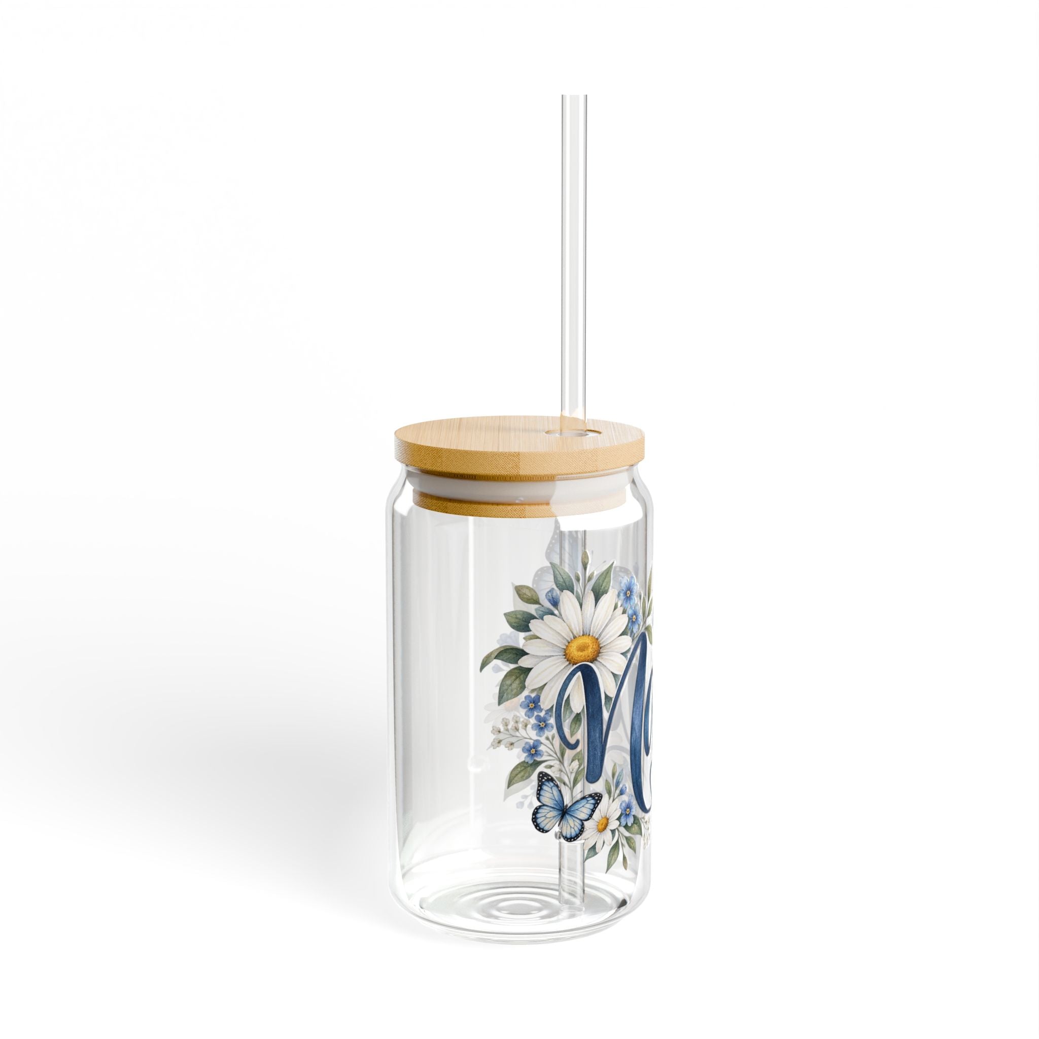Nana Floral Sipper Glass — 16oz Daisies & Butterflies Tumbler with Bamboo Lid