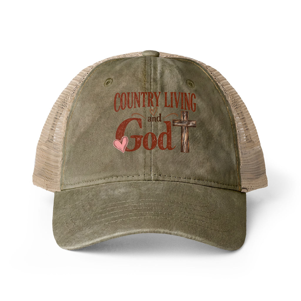 Women's Washed Mesh Country and God cap