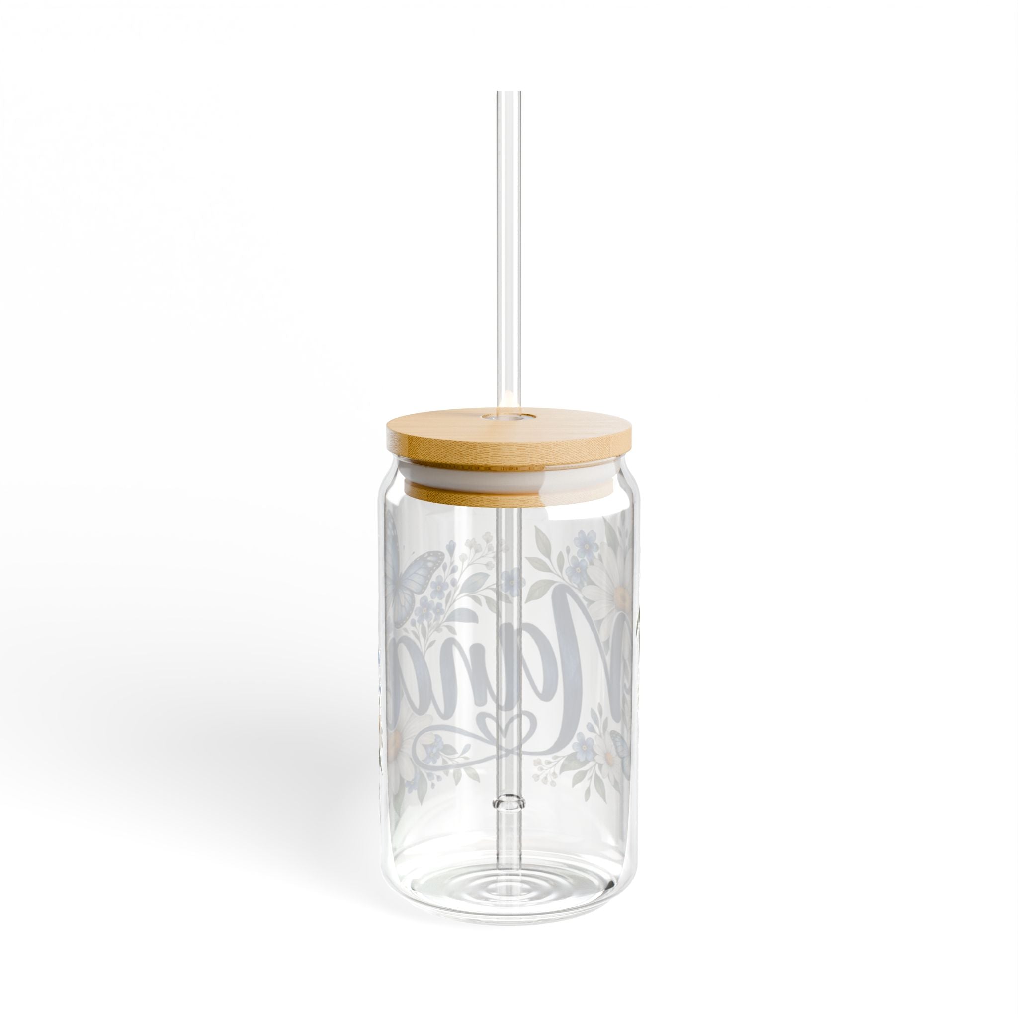 Nana Floral Sipper Glass — 16oz Daisies & Butterflies Tumbler with Bamboo Lid