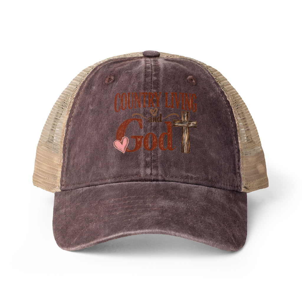 Women's Washed Mesh Country and God cap