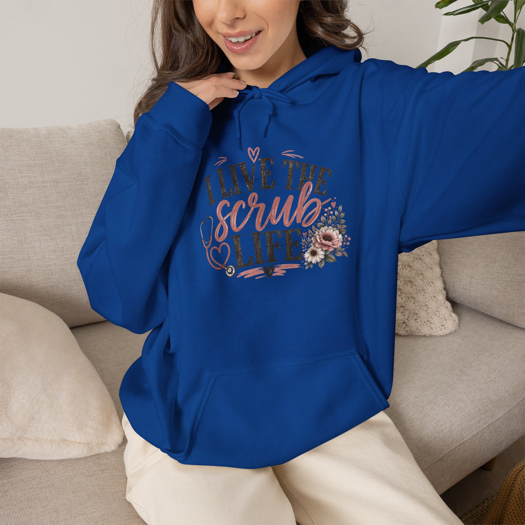 Scrub Life Hoodie — "I Live the Scrub Life" Floral Nurse Hooded Sweatshirt