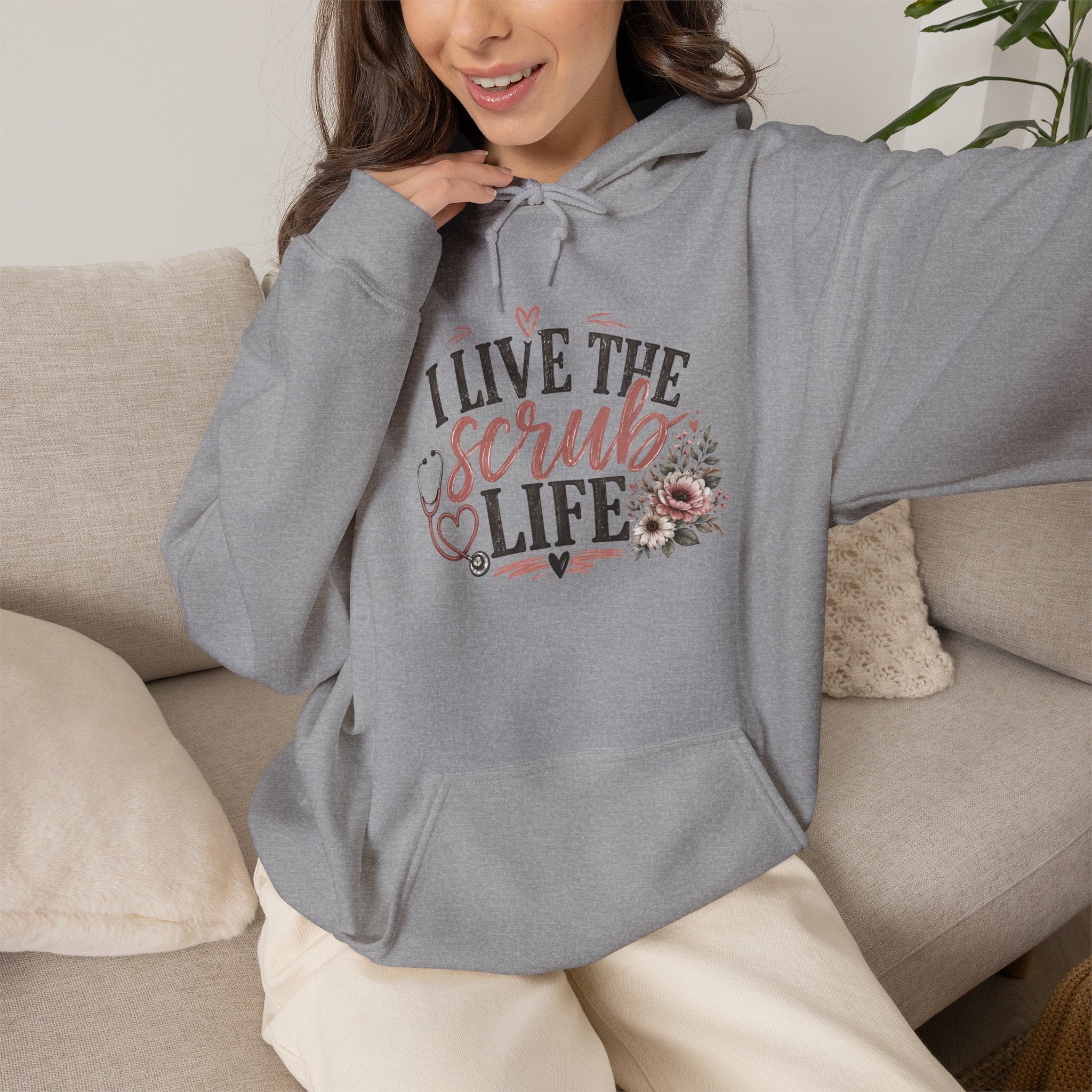 Scrub Life Hoodie — "I Live the Scrub Life" Floral Nurse Hooded Sweatshirt