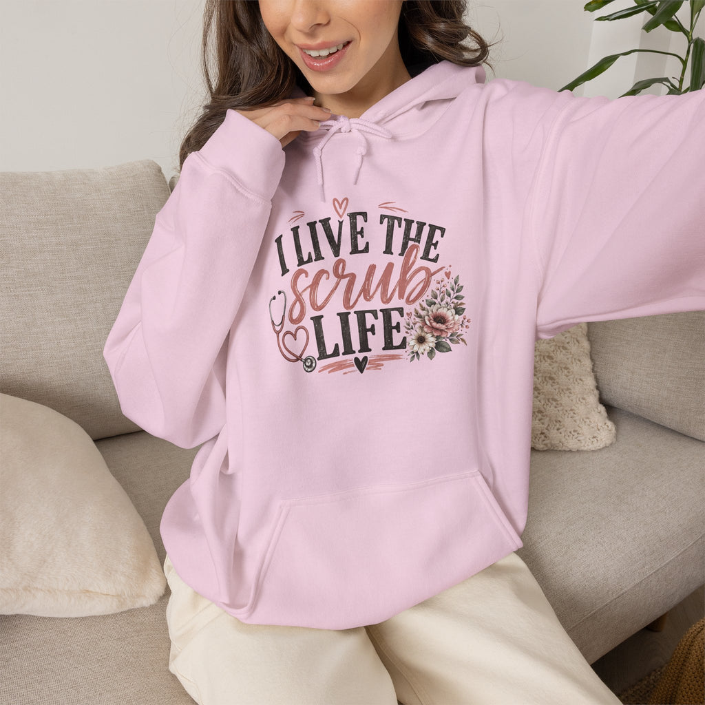 Scrub Life Hoodie — "I Live the Scrub Life" Floral Nurse Hooded Sweatshirt