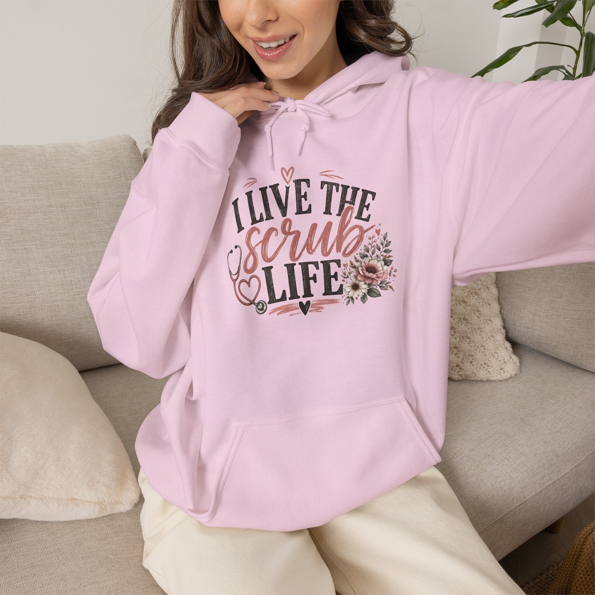 Scrub Life Hoodie — "I Live the Scrub Life" Floral Nurse Hooded Sweatshirt