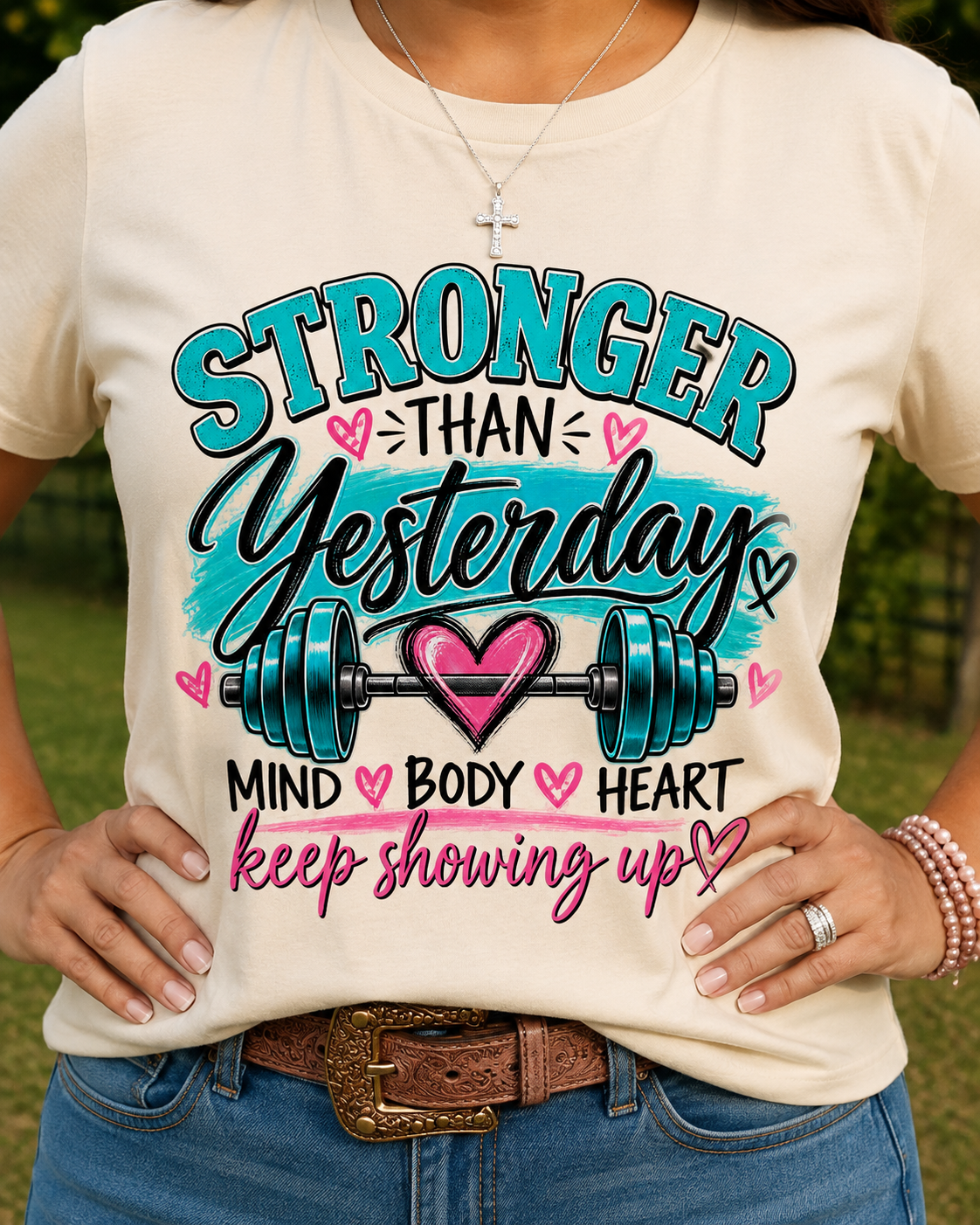 Stronger Than Yesterday Tee — Mind • Body • Heart Motivational Workout Shirt
