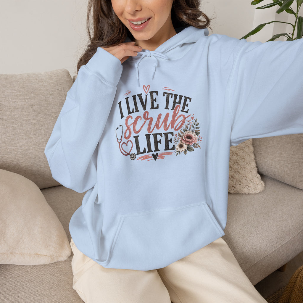 Scrub Life Hoodie — "I Live the Scrub Life" Floral Nurse Hooded Sweatshirt