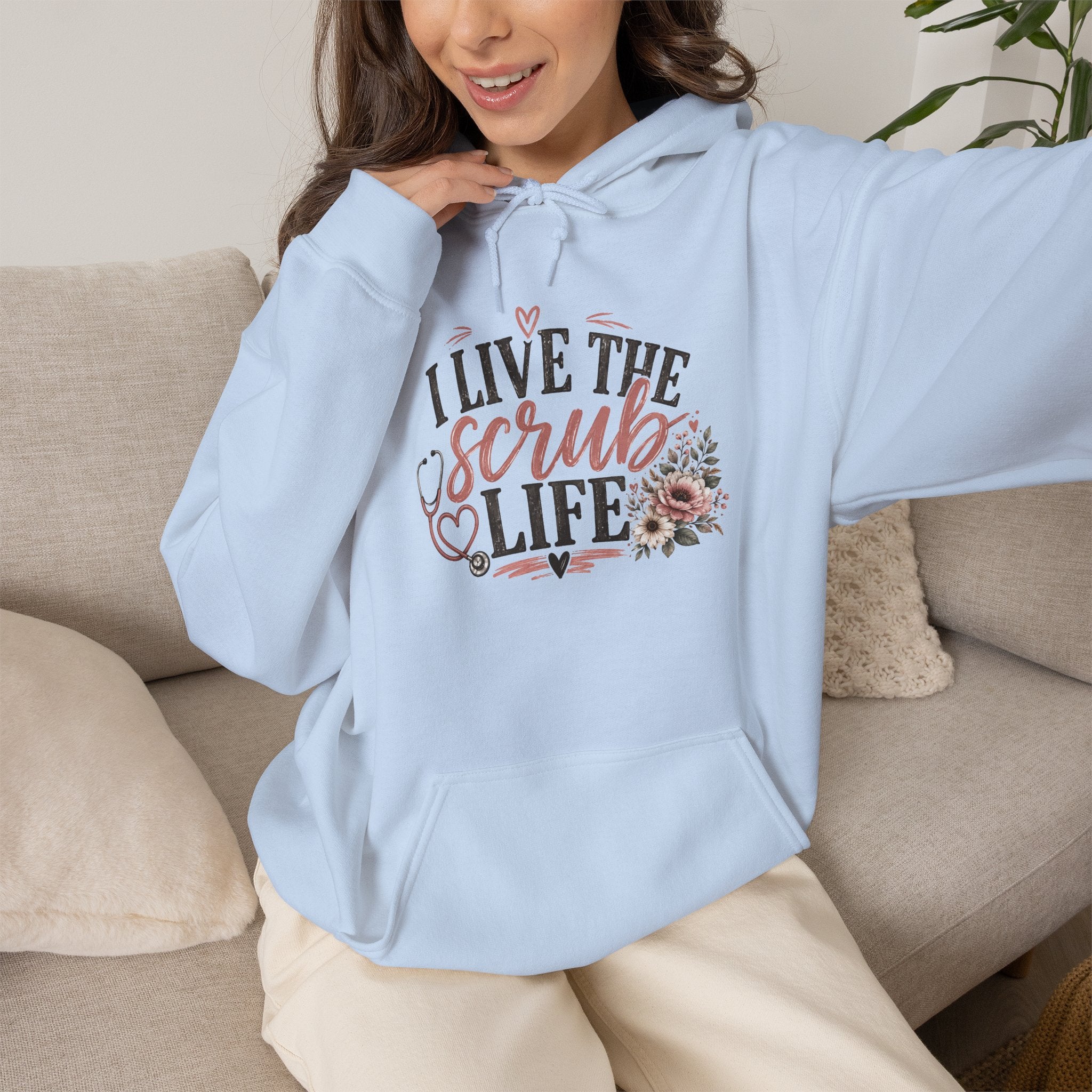 Scrub Life Hoodie — "I Live the Scrub Life" Floral Nurse Hooded Sweatshirt