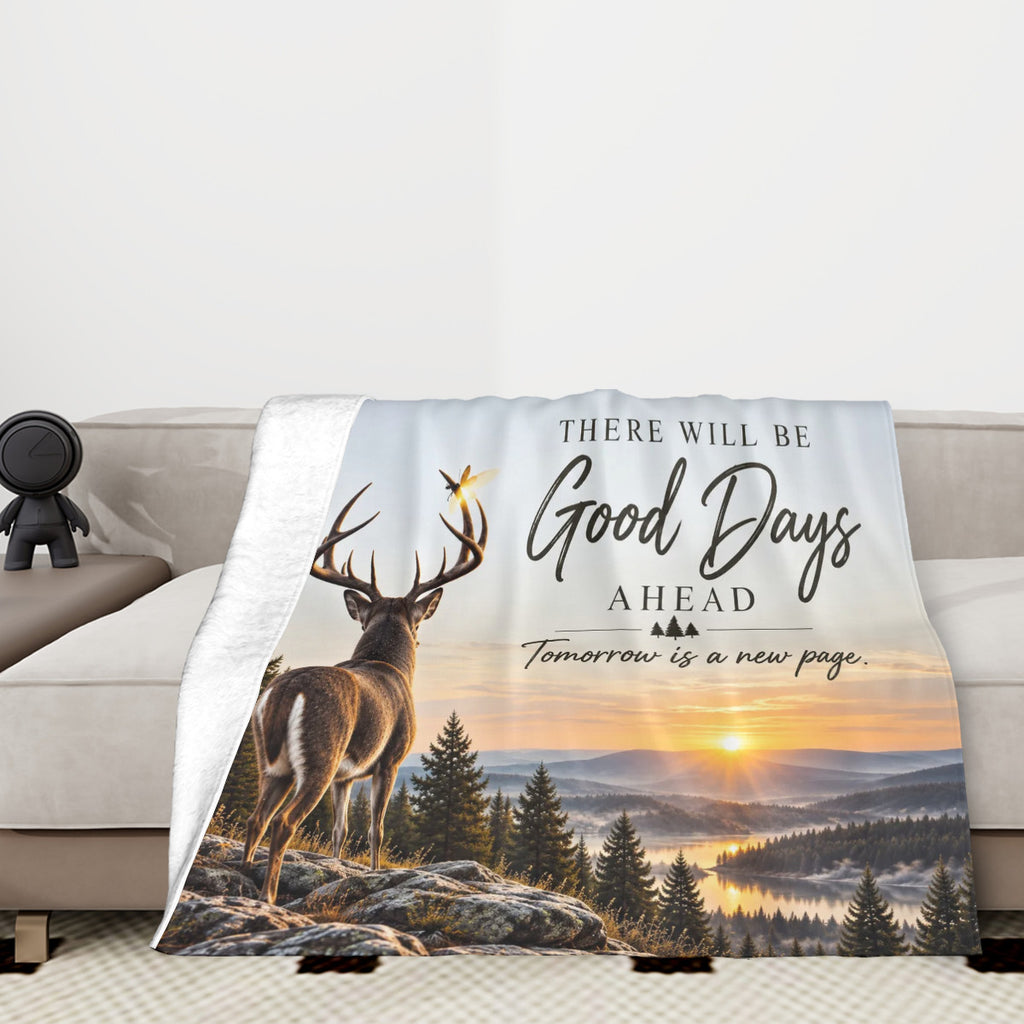 Good Days Ahead Men’s Deer Blanket – Inspirational Rustic Throw