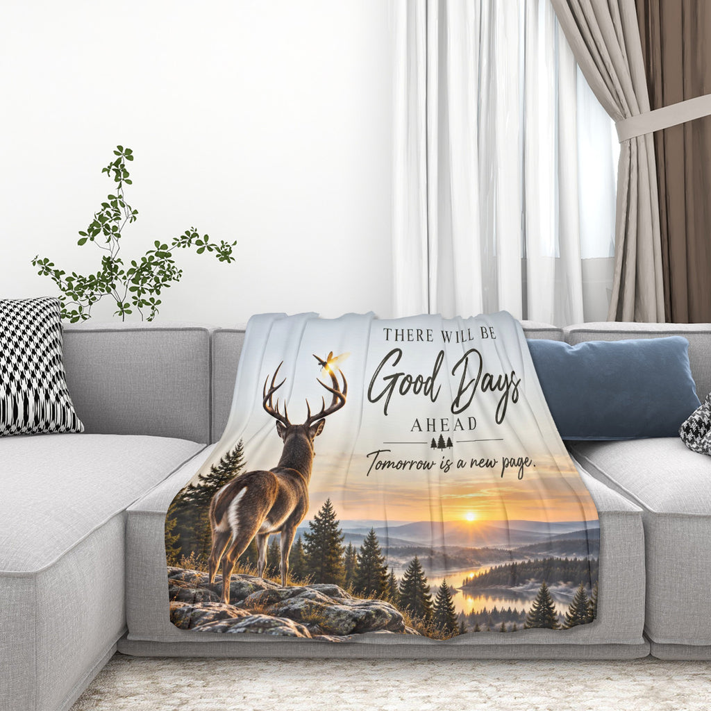 Good Days Ahead Men’s Deer Blanket – Inspirational Rustic Throw